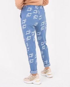 Blue women's fabric pants with lettering - Clothing