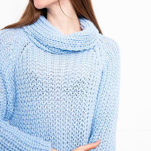 Blue women's long turtleneck sweater - Clothing