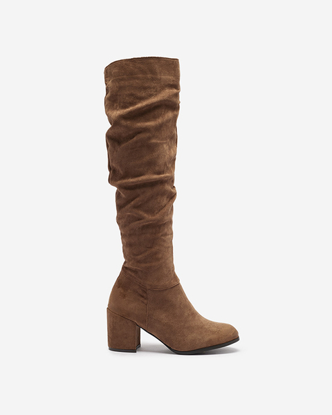 Brown women's boots on a post in brown Beroll- Footwear