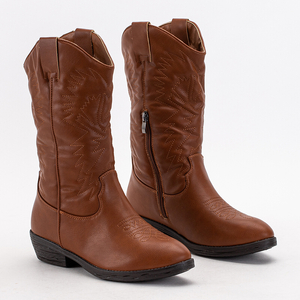 Brown women's eco-leather cowboy boots Vetika - Footwear