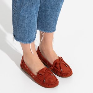 Brown women's eco-suede moccasins with bow Inda - Footwear