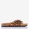 Brown women's flip-flops with a leopard bow Sunshine - Footwear 1