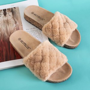 Brown women's flip-flops with fur Kaspiania - Footwear
