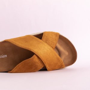 Brown women's slippers on the Martiu platform - Footwear
