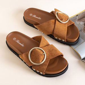 Brown women's slippers with a Ripi buckle - Footwear