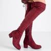 Burgundy women's over-the-knee boots with cubic zirconia Scarlett - Footwear