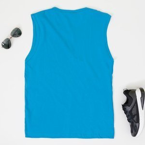 Cotton blue men's sleeveless t-shirt - Clothing