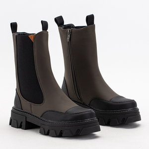 Dark brown women's boots on a solid sole Rosidi - Footwear
