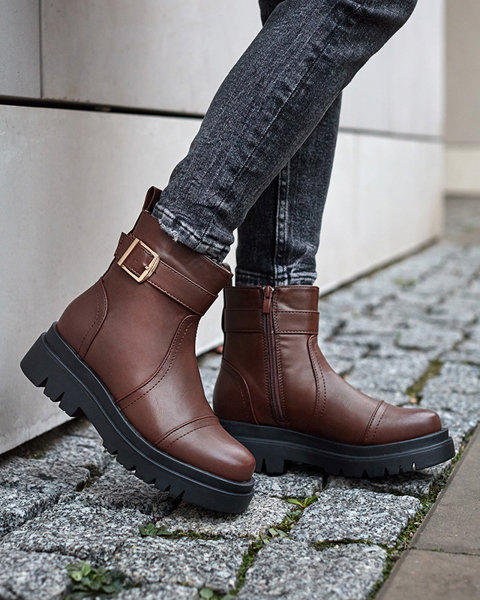 Dark brown women's boots with buckle Utilas - Footwear
