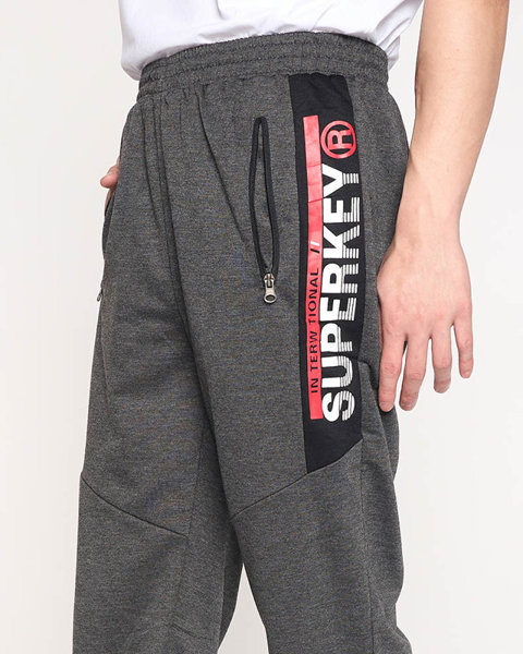 Dark gray men's sweatpants with inscriptions - Clothing