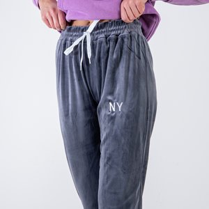 Dark gray women's sweatpants with an embroidered inscription - Clothing
