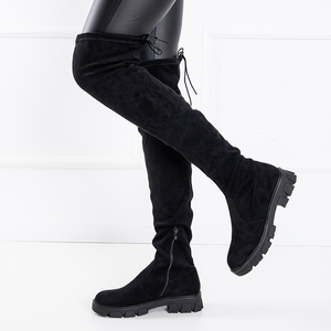 Eco - black suede over-the-knee boots with flat heels Engi- Footwear