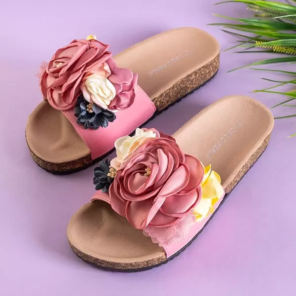 Florencia women's pink slippers with flowers - Footwear