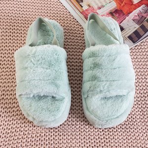 Fornax light green women's fur slippers - shoes