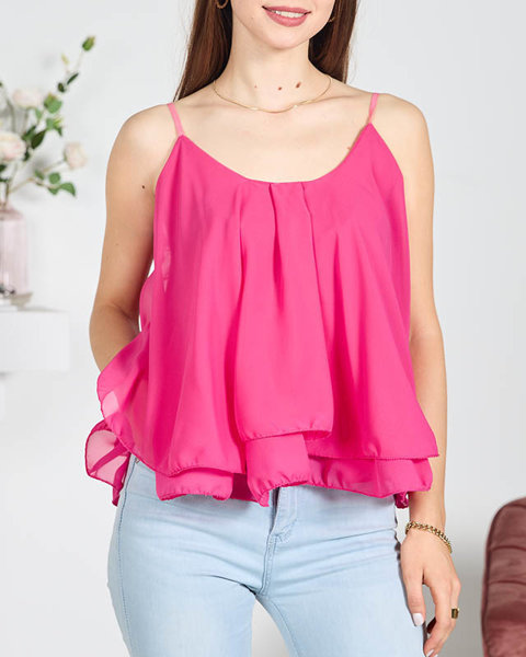 Fuchsia women's crop top blouse with straps - Clothing
