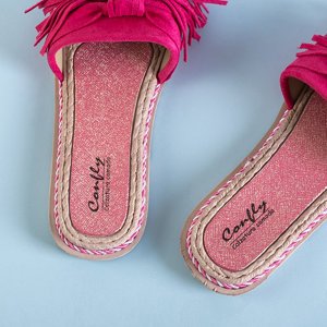Fuchsia women's slippers with fringes Foasia - Footwear