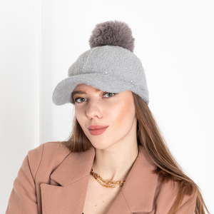 Gray women's cap with a tassel - Accessories