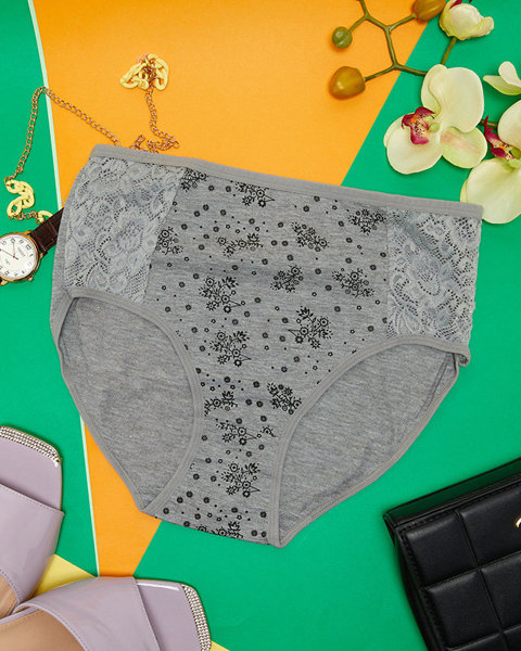 Gray women's cotton panties with the PLUS SIZE print - Underwear
