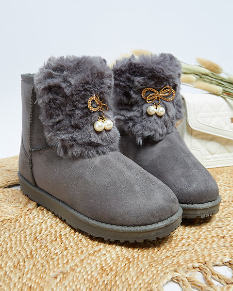 Gray women's snow boots with a decorative upper Cioni - Footwear