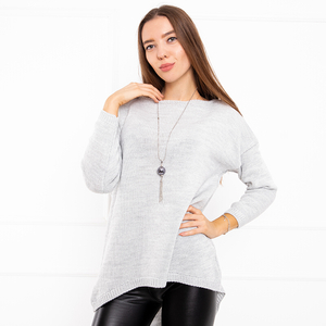 Gray women's sweater with necklace - Clothing