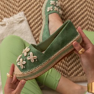 Green women's platform espadrilles with embellishments Izira - Footwear