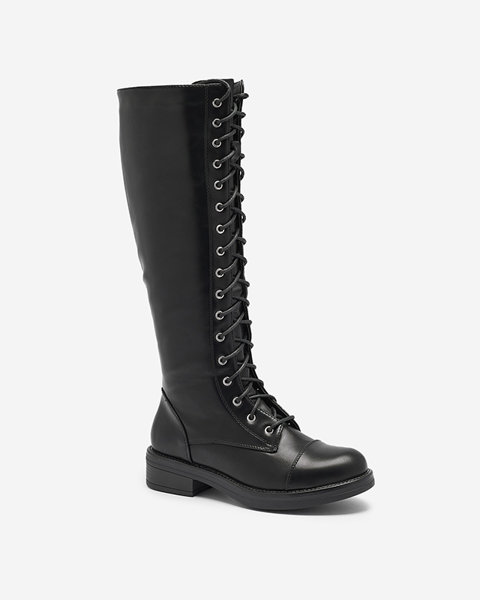 Lace-up women's knee-high boots in black Safrata- Footwear