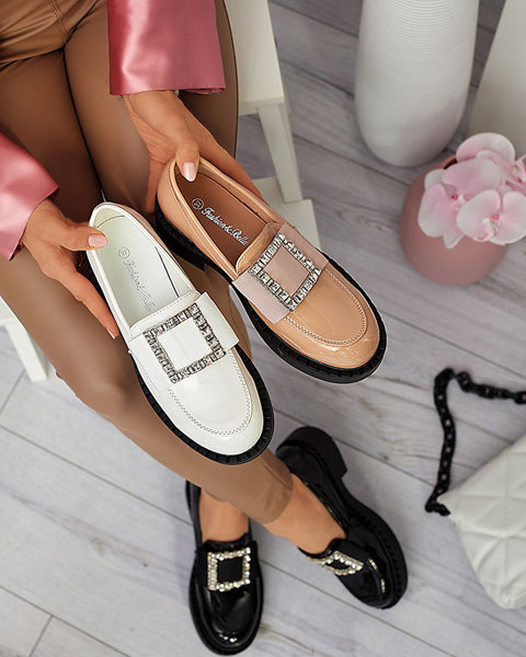 Lacquered shoes with a white buckle. Fogim- Footwear