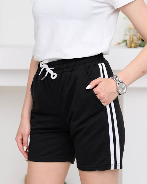 Ladies' black shorts with stripes - Clothing