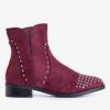 Ladies' maroon boots with a flat heel with cubic zirconia Sagara - Footwear