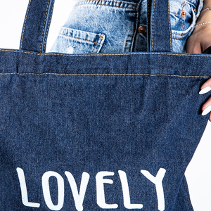 Ladies 'navy blue fabric handbag with "Lovely" inscription - Handbags