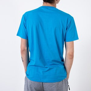 Light blue cotton men's t-shirt with print and inscription - Clothing