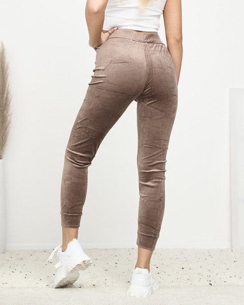 Light brown women's velour jogger sweatpants - Clothing