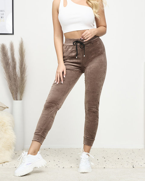 Light brown women's velour jogger sweatpants - Clothing