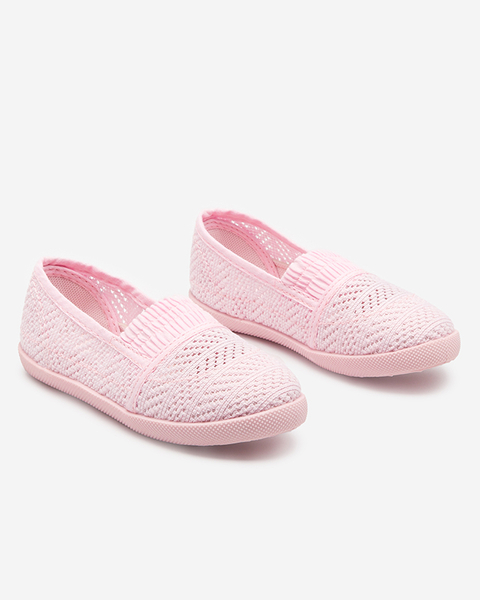Light pink openwork slip on sneakers for children. Shoes