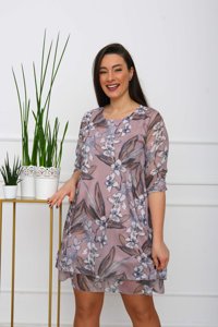 Light pink women's dress with flowers PLUS SIZE - Clothing