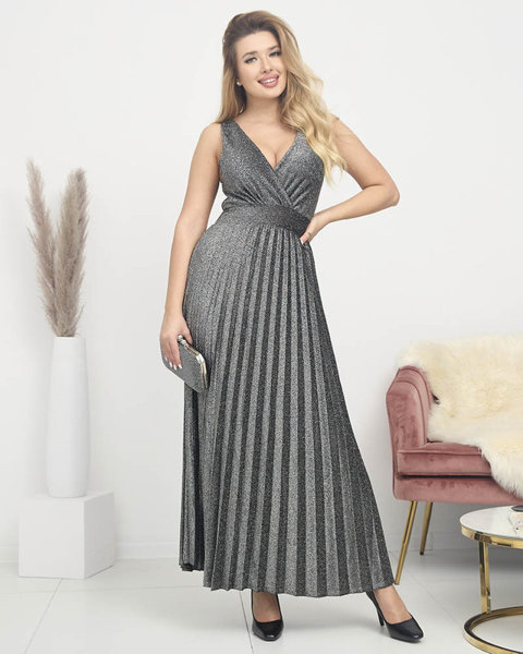 Long silver women's glittering dress- Clothing