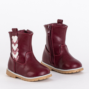 Maroon boots for girls with a decorative upper Nokimi - Footwear