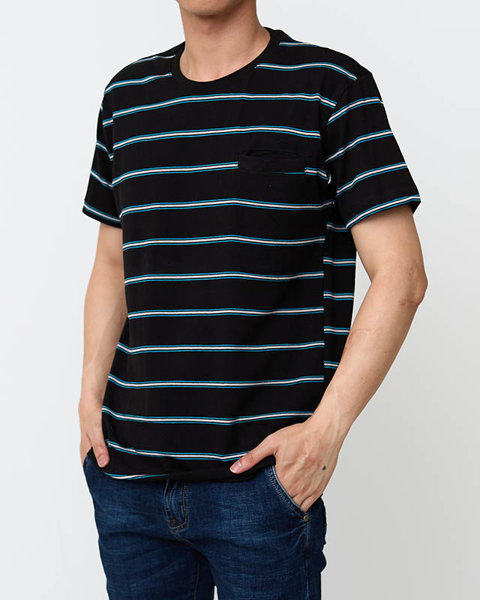 Men's Black Cotton Striped T-shirt - Clothing