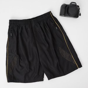 Men's black shorts with yellow stripes - Clothing