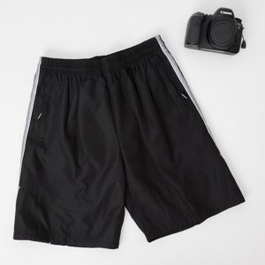 Men's black sports shorts with gray stripes - Clothing