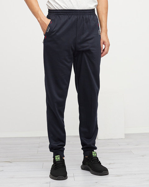 Men's navy blue sweatpants with drawstring - Clothing