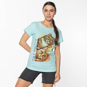 Mint Women's Kitten Print T-Shirt - Clothing