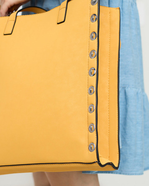 Mustard women's shopper bag with grommets - Accessories
