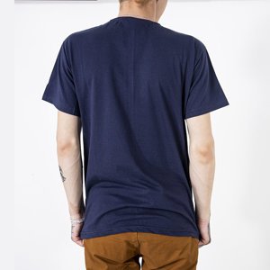 Navy Cotton Men's T-Shirt With Color Print - Clothing