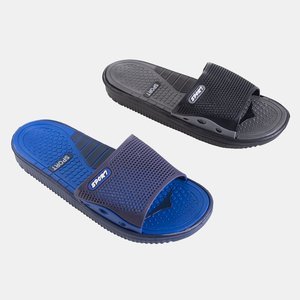 Navy blue slippers with cobalt elements for men Smorty - Footwear