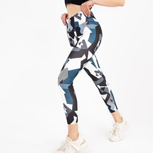 Navy blue women's leggings with a geometric pattern - Clothing