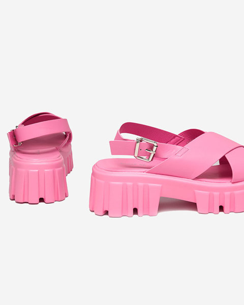 Neon pink women's sandals on a massive Otida sole - Footwear
