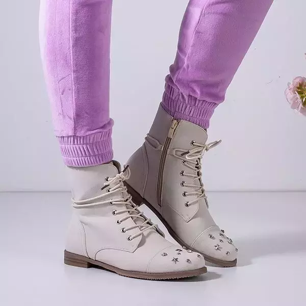 OUTLET Beige women's boots with embellishments Matildat - Footwear