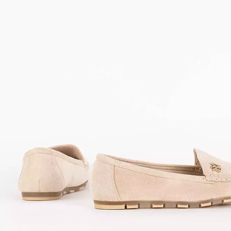OUTLET Beige women's eco-suede moccasins with Pixila embellishment - Footwear