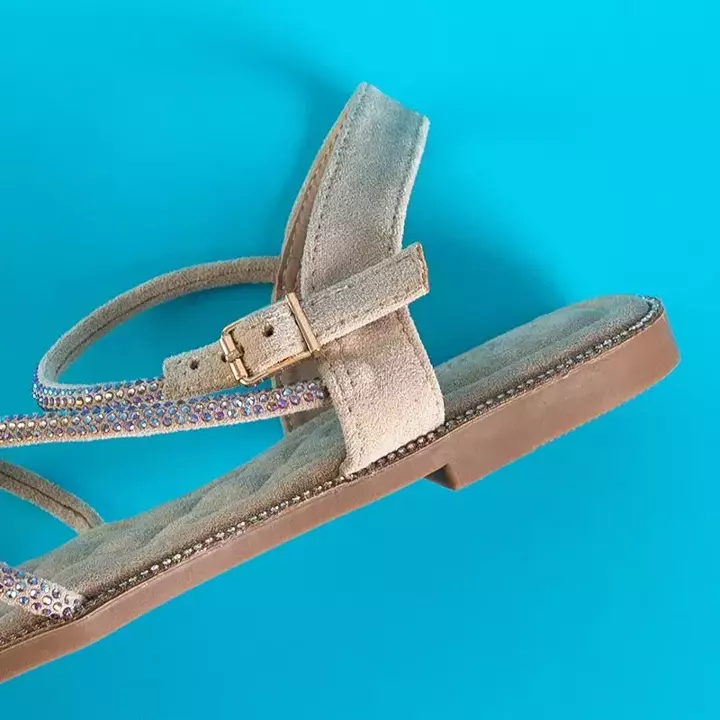 OUTLET Beige women's sandals with cubic zirconias Swirelli - Footwear